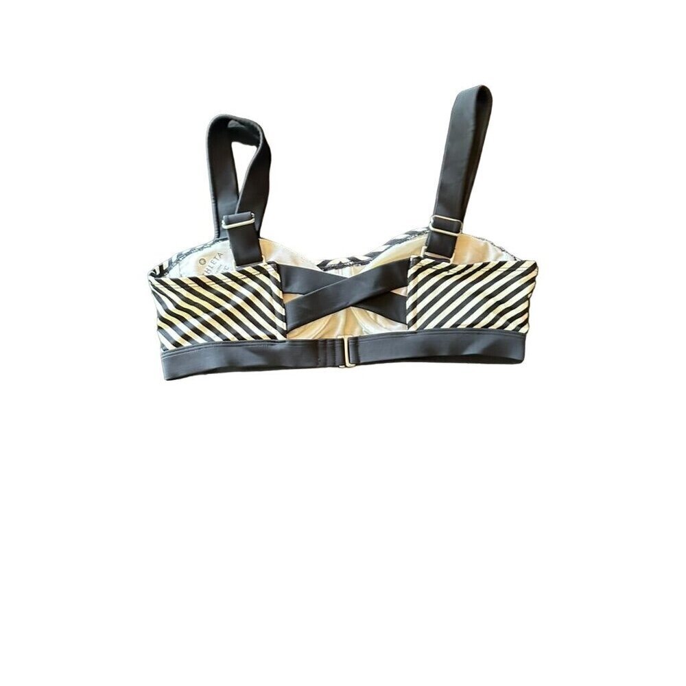 Athleta Bikini Top Black White Striped 34 B/C Sweetheart Criss Cross Strappy - Picture 3 of 5